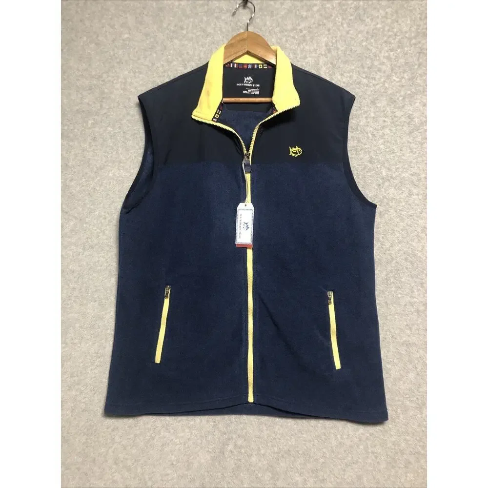 SOUTHERN TIDE Navy Blue CAMBRIDGE Full Zip Fleece VEST Jacket Mens LARGE NEW - Picture 1 of 12